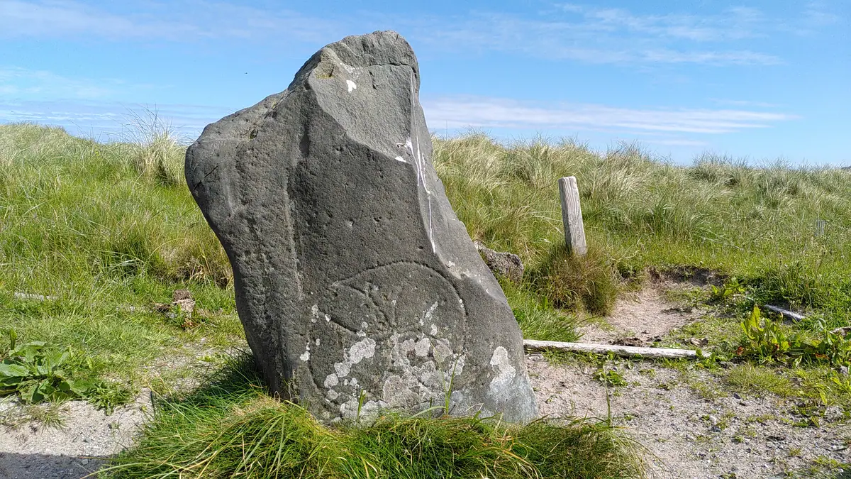 Dooghmakeon Ogham stone in the sand dunes near Sruhir Strand, Co. Mayo